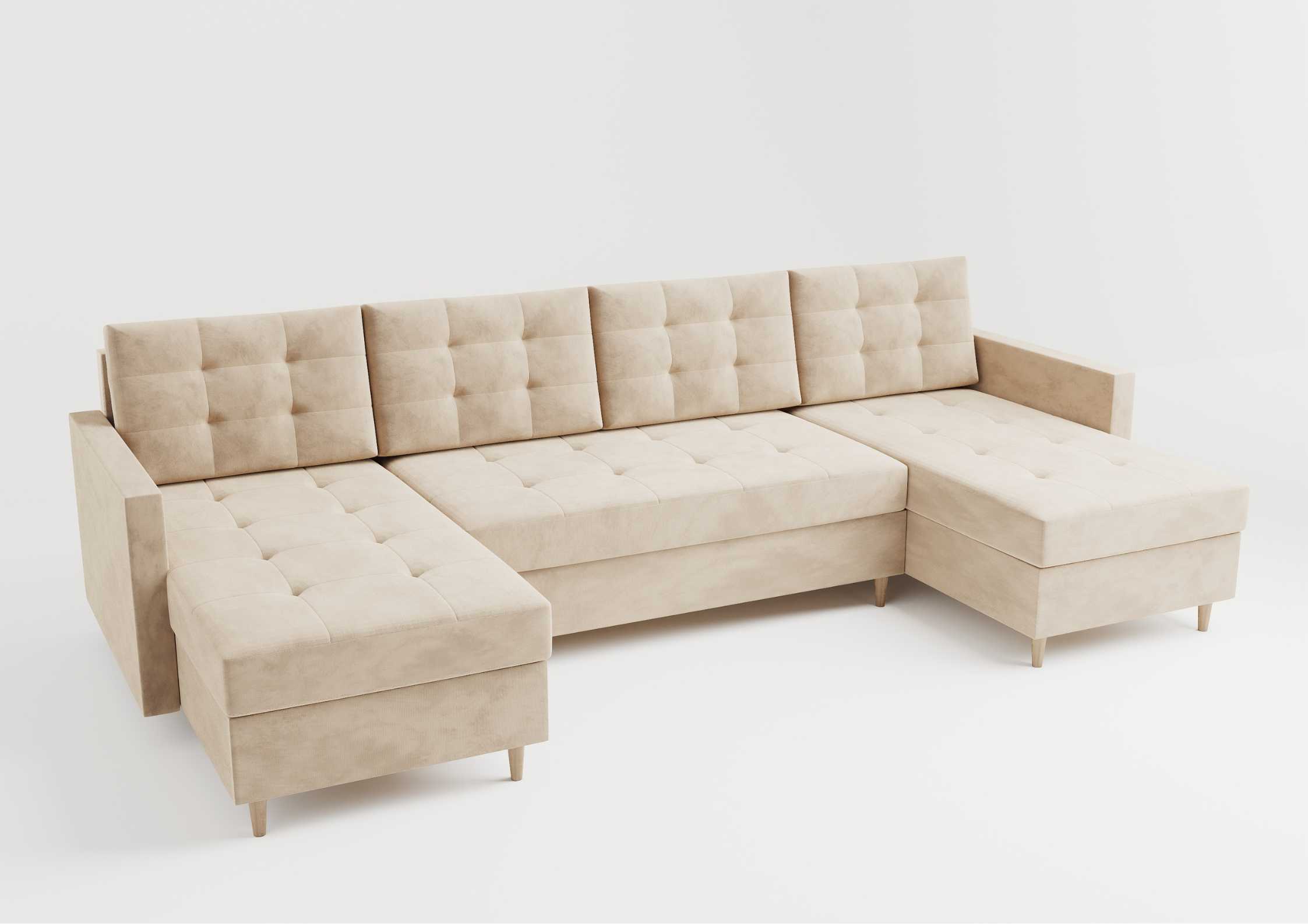 Beżowy narożnik pikowany w kształcie podkowy